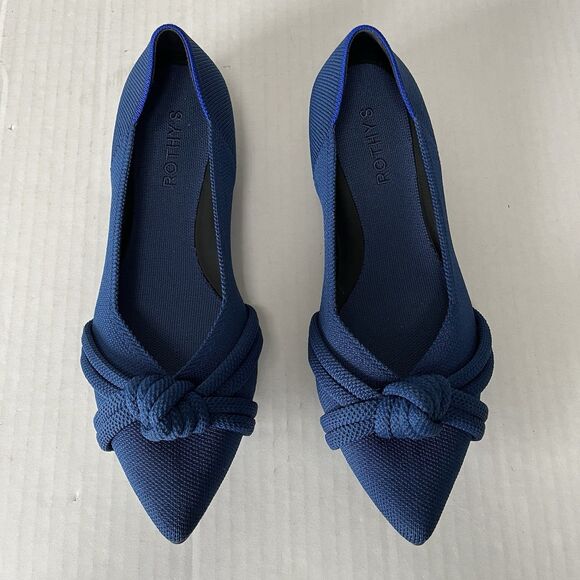 Rothy's The Knot Point II Ocean Blue Pointed Toe Knit Flats Knotted Bow Size 9.5 - Picture 4 of 16